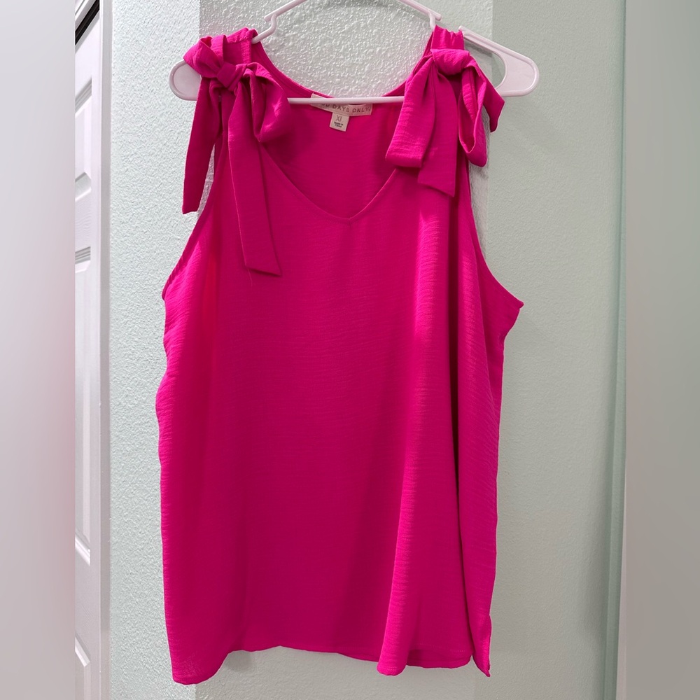 Bright pink blouse, XL, ties at shoulder.